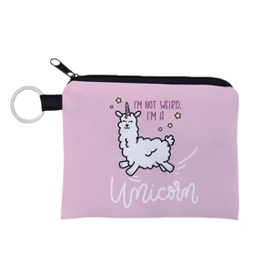 Petit porte-monnaie rose alpaga avec porte-clés et fermeture éclair robuste