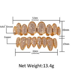 Iced out gold hip hop grills set with 8 pointed teeth and AAA+ cubic zirconia stones