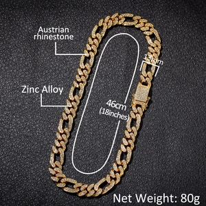 Men's hiphop 13mm gold plated Cuban link chain with Austria rhinestones 18 inches