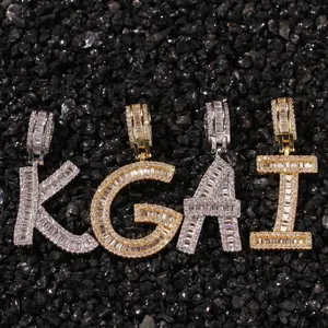 Iced Out Alphabet Pendant Necklace 18K Gold Silver Plated Hip Hop Jewelry For Men Women Copper Zirconia Letter Charm Rope Chain