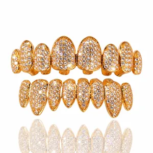 Hip Hop Dental Grillz Copper Iced Out Zirconia Teeth Grills For Men Women Fashion Party Jewelry Gold Silver Plated Mouth Decor
