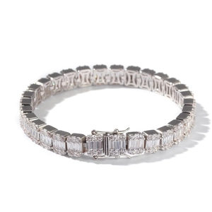 Men's hip hop tennis bracelet with silver-tone baguette-cut cubic zirconia stones