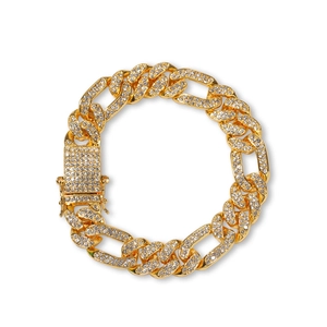 Iced out gold Cuban link bracelet for men with full rhinestone setting and box clasp