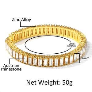 Detail view of 9.6mm gold tennis bracelet with baguette-cut Austrian rhinestones