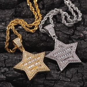 Colgantes estrella hip hop con circonitas baguette y cadenas de cuerda en oro y plata