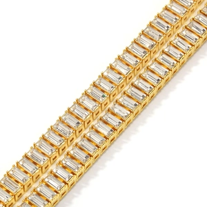 Hip hop gold plated tennis necklace with baguette cut cubic zirconia in channel setting