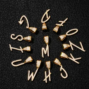 Hip Hop Initial Letter Pendant Necklace Iced Out Copper Zirconia Cursive Script Jewelry Rope Chain Streetwear For Men Women