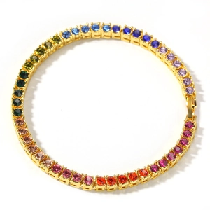 4mm gold-tone rainbow tennis bracelet for men with colorful gradient zirconia stones