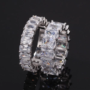 Hiphop eternity band ring for men with emerald cut emerald cut cubic zirconia stones