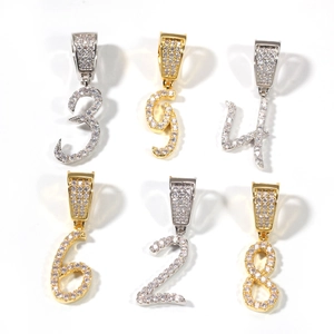 Hip-Hop-Anhänger mit Zirkonia-Zahlen 2 3 4 6 8 9 in Gold- und Silberbeschichtung