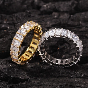 Men's hiphop ring featuring square zircon stones in gold and silver finish