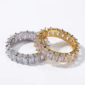 Men's Hip Hop Square Zirconia Eternity Ring Iced Out Copper Gold Silver Plated Rappers Jewelry Accessory Fashion Band Ring