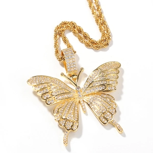 Hiphop Schmetterling Halskette in Goldoptik mit Mikroverzierten Zirkonia Steinen