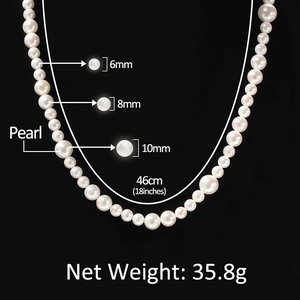 Details zur Perlenkette mit 6-10mm Perlen, 46cm Länge und 35,8g Gewichtsspezifikationen