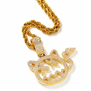 Hip Hop Cartoon Devil Pendant Necklace Copper Zirconia Iced Out X Eyes Pendant Stainless Steel Chain For Men Women Jewelry