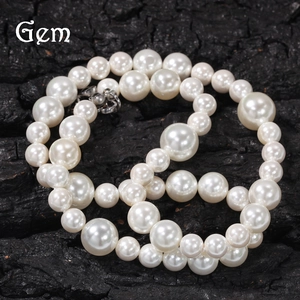Hip Hop Einfache Muschelperle Halskette Gemischte Größe Runde Künstliche Perlen Weiße Künstliche Perle Schmuck Für Herren Damen Streetwear Kette