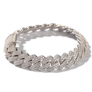 Bracelet chaîne cubaine hip hop en argent avec micro-incrustations de zircon en style diamant