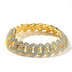 Bracelet Maille Cubaine Hip Hop Iced Out Cuivre Micro Pavé Zirconia Or Argent Bijoux Street Style Cadeau pour Homme