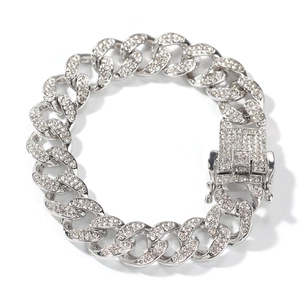Luxurious silver iced-out cuban link bracelet with white sparkling rhinestones for men