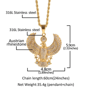 Hip hop 316L stainless steel eagle pendant necklace with sparkling crystal rhinestones