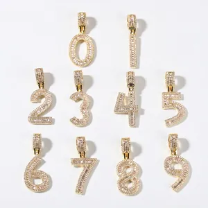 Hip Hop Iced Out Κολιέ με Μενταγιόν Νούμερο Χάλκινο Επιχρυσωμένο Επαργυρωμένο Τετράγωνη Ζιρκόνια Κοσμήματα για Άνδρες