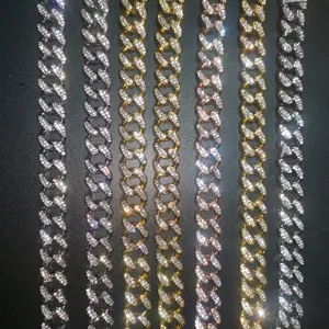Hip Hop Alloy Rhinestone Iced Out Cuban Link Chain Necklace Bracelet Set For Men Women Streetwear Fashion Jewelry Gift