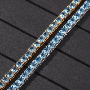 Hip hop 4mm tennis chain with blue zircon stones in gold and silver plating