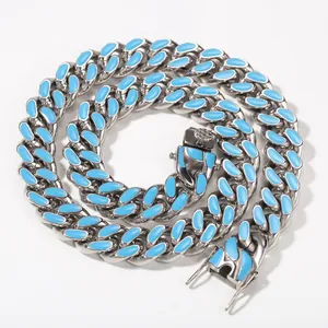 Collier à Maillons Cubains en Acier Inoxydable pour Hommes Émail Coloré Huile de Goutte Miami Hip Hop Chaîne Bijoux Cadeau pour Hommes