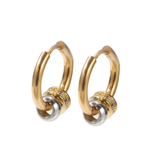 Boucles d'oreilles créoles vintage en or avec anneaux en argent et zircone en acier