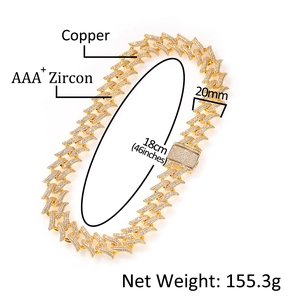 Macro detail of 20mm men's hip hop copper cuban chain with AAA plus zircon setting
