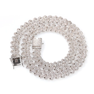 Chaîne Cuban Link 12mm en argent avec pavé de zircons style hip-hop collier de luxe