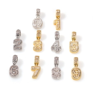 Iced Out Hip-Hop Zahlenanhänger 0-9 Set in Gold und Silber mit Zirkonia-Steinen besetzt