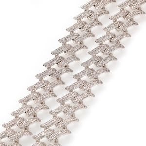 Mens 20mm hip hop thorn Cuban link necklace with sparkling silver pavé cubic zirconia