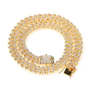 Collier Chaîne Maille Gourmette Hip Hop Zircon AAA Cuivre Bijoux Bling Hommes Streetwear Fête Luxe Or Argent Ras du Cou