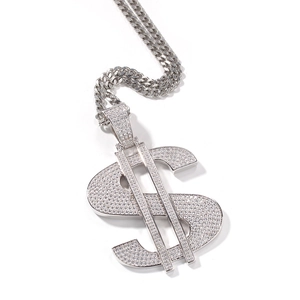 Hip hop cubic zirconia dollar sign pendant with cuban link chain for men
