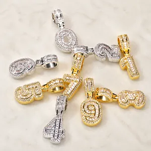 Hip Hop Iced Out Zahlen Anhänger Halskette AAA Zirkonia Kupfer Eingelegt Numerische Anhänger Edelstahl Seilkette Für Damen Herren