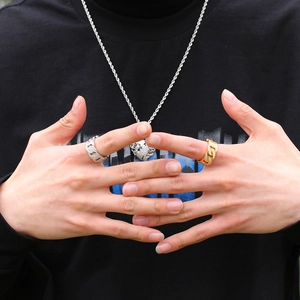 Parure de bijoux hip hop avec bague à maillons cubains en zircone et collier à pendentif cœur