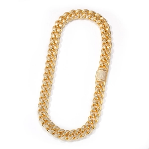 Macro shot of 15mm Cuban link chain with micro-paved zircons and a secure square clasp