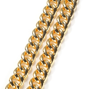 Close-up of 15mm gold Cuban link chain with micro-paved zircon details for hip hop style