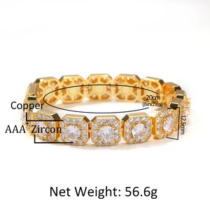 8-inch iced out hip hop bracelet with 12.5mm gold plated brass links and AAA zircon stones
