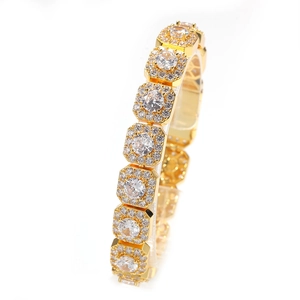 Luxury hip-hop iced out 12.5mm gold bracelet with micro-paved cubic zirconia stones
