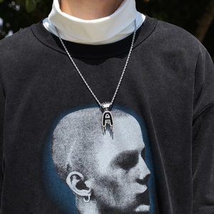 Collier pendentif lettre A couronne hip hop avec effet gouttes et chaîne torsadée
