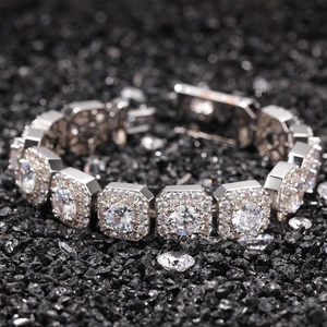 Icy 12.5mm hip hop bracelet with octagonal geometric links and micro-paved zircons