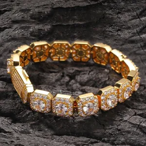 Hip Hop Iced Out Bracelet Copper AAA Zirconia Wide Square Link Chain For Men Women Gold Silver Jewelry Streetwear Accessories