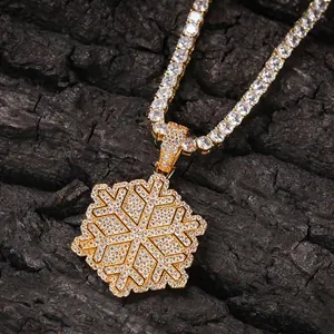 Collana Con Ciondolo a Fiocco di Neve Hip Hop Iced Out per Uomo Donna Ciondolo Fiocco di Neve in Rame Zirconia Gioielli Street Fashion Regalo