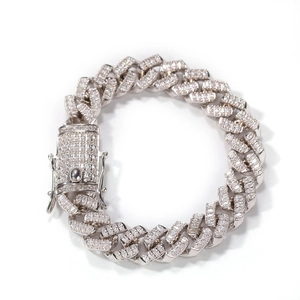 Bracelet gourmette hip hop pour hommes avec zircons cubiques et finition argentée brillante