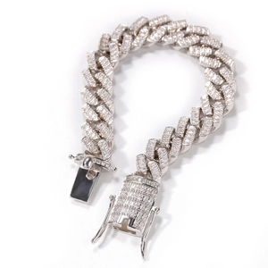 Bracelet cubain 12mm hip hop en cuivre argenté serti de zircons cubiques brillants
