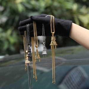 Roestvrij Stalen Stekker Hanger Halsketting Hiphop Punk Strass Ingelegd Goud Zwart Industriële Stijl Lange Ketting Heren Sieraden