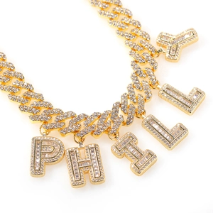 Iced out Cuban chain necklace with PHILLY diamond letter pendant in gold finish
