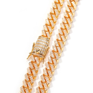 Chaîne cubaine hip hop 12mm dorée luxueuse sertie de pierres de zircone scintillantes